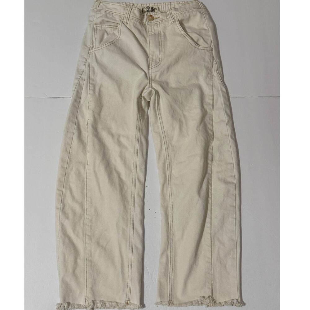 We the Free Barrel Leg Frayed Hem Jeans, Cream/Beige, Size 26